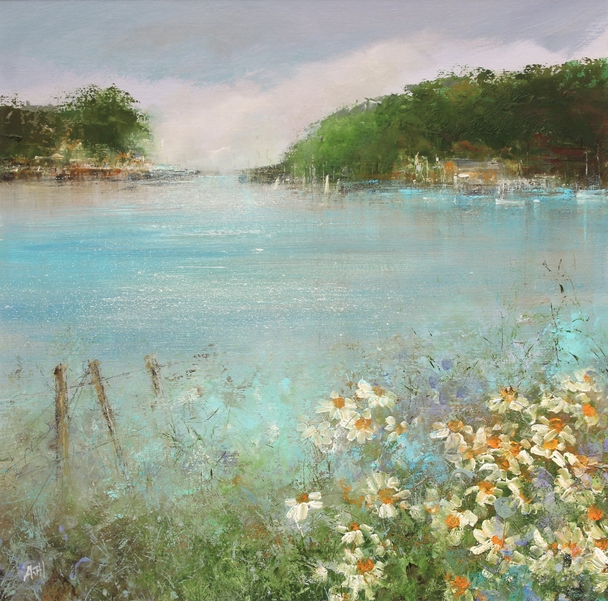 British Artist Amanda Hoskin - A Summer's Evening Settles Over The River Dart