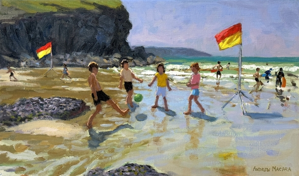British Artist Andrew Macara  - Beach Football, Chapel Porth