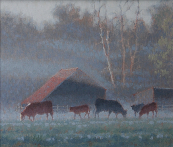British Artist Ann Heat Rba - Cart Shed and Cattle
