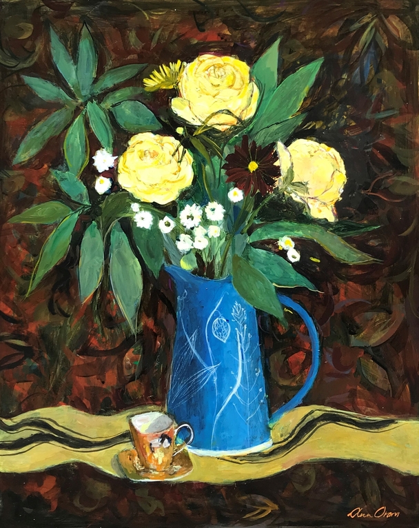 Ann Oram - Yellow Roses and Espresso Cup