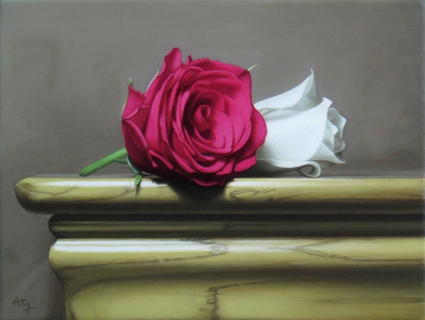 Still Life with Red and White Roses