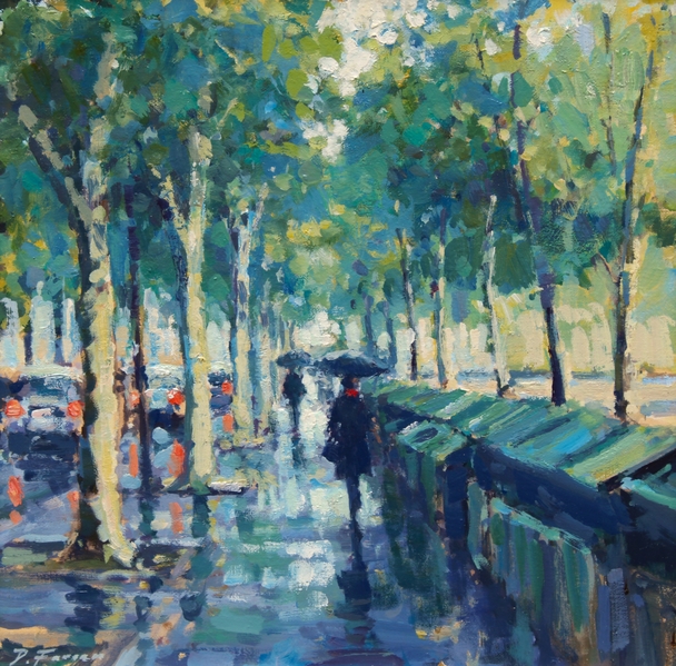 Umbrellas and Reflections by the Seine