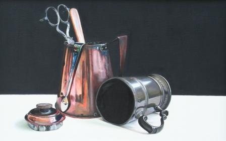 JANE CRUICKSHANK - copper pot and pewter mug