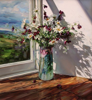 British Artist Jim Farrant - Sweet Peas and Shadows