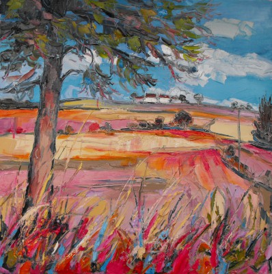 JUDITH BRIDGLAND - distant cottage and fields, fife