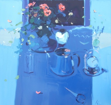 PETER KING - blue table and red roses
