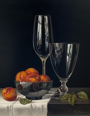 ROY HODRIEN - plums in a black bowl