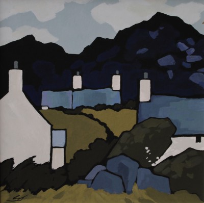 British Artist Stephen John Owen - Cottages, Groeslon
