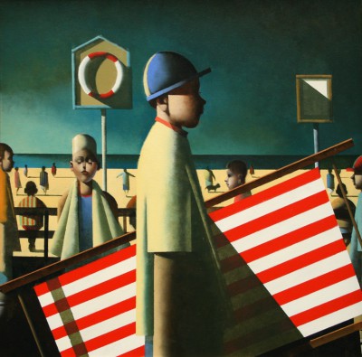 Beach Scene with Striped Deck Chair