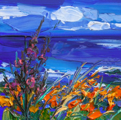 JUDITH BRIDGLAND - flowers blown in the wind, causeway coast